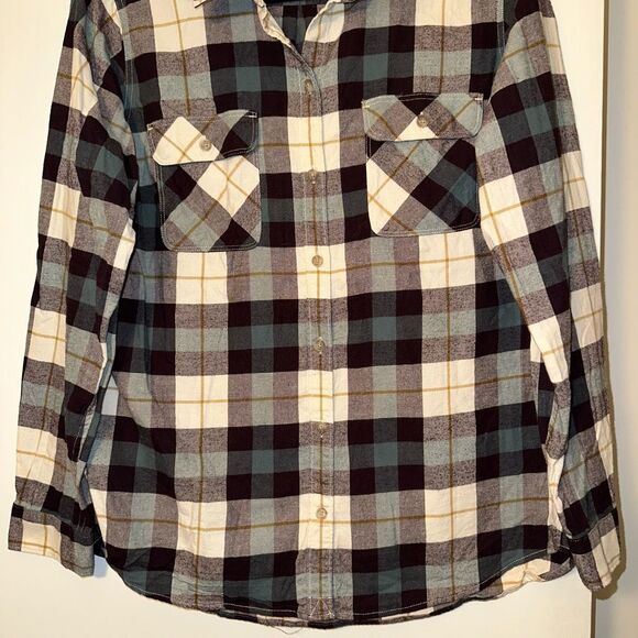 Eddie Bauer Large Button Down Collared Long Sleeve Women’s Flannel Shirt Plum Na - Picture 2 of 12